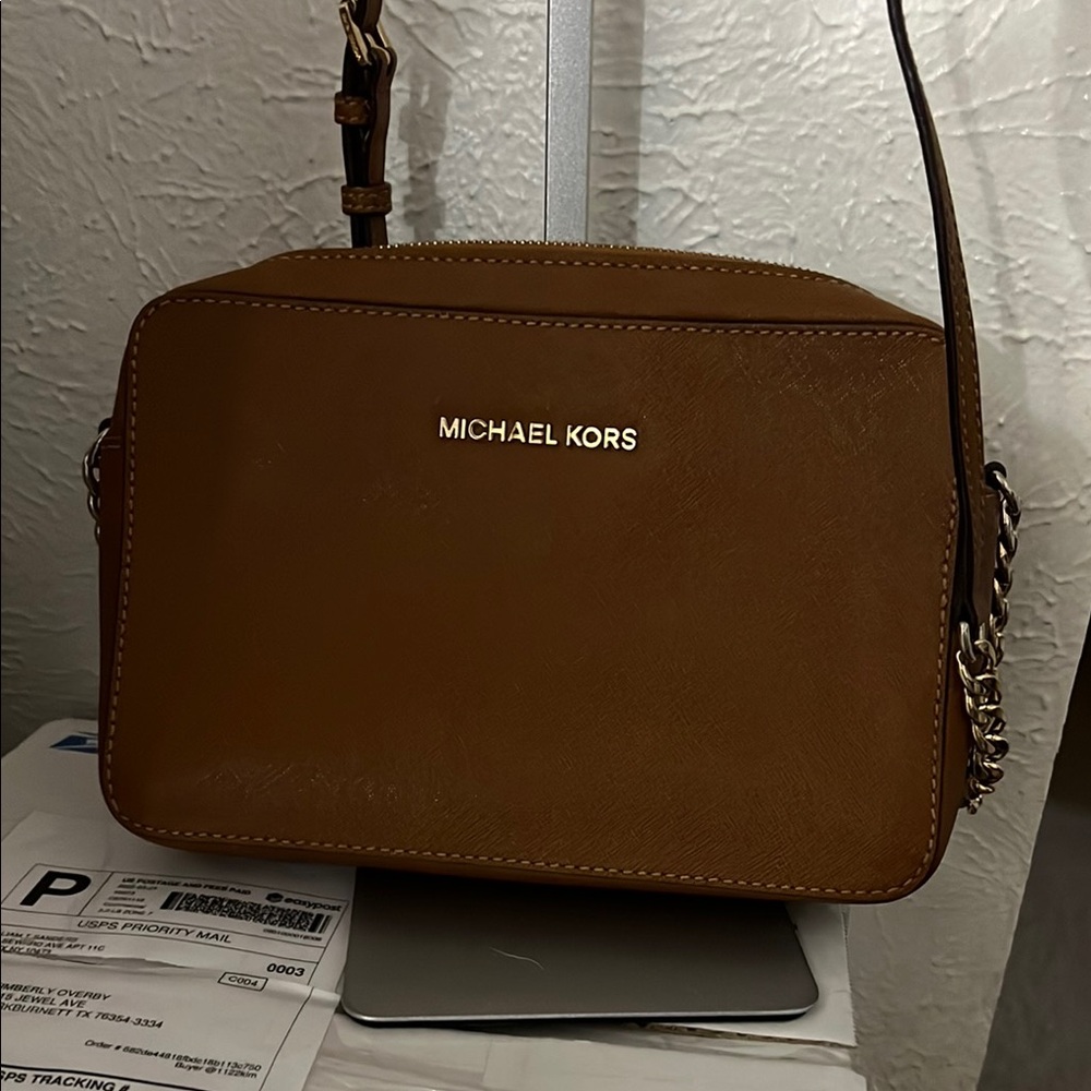 Michael Kors Brown Leather Crossbody Bag with Chain Strap - Picture 1 of 1